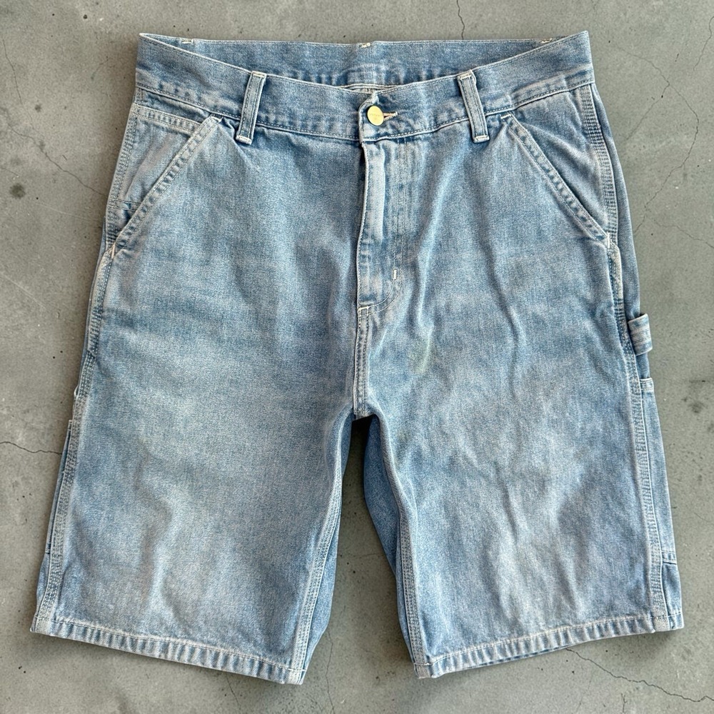 Carhartt WIP Shorts Mens 28 Light Wash Blue Ruck Single Knee Denim Work Shorts